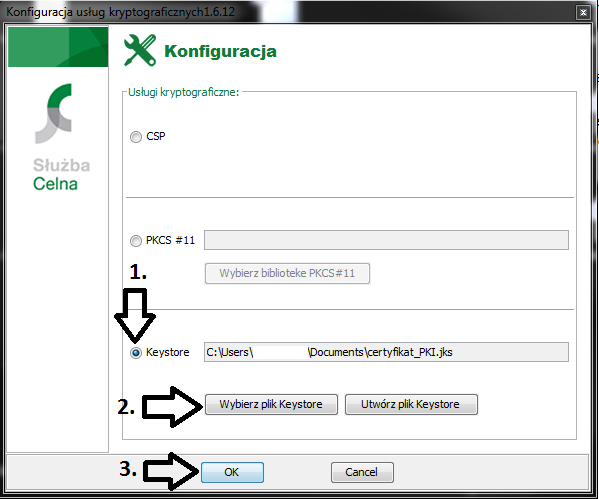 2.3. Składanie podpisu elektronicznego przy wykorzystaniu certyfikatów zapisanych w pliku Keystore Wybranie tej opcji umożliwia złożenie podpisu elektronicznego przy wykorzystaniu certyfikatu