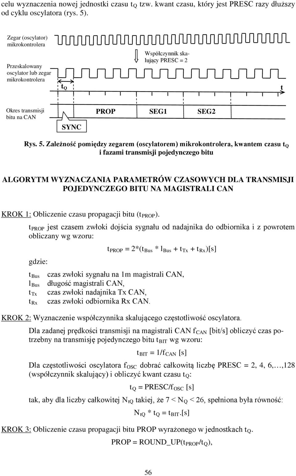 Zależność pomiędzy zegarem (oscylatorem) mikrokontrolera, kwantem czasu t Q i fazami transmisji pojedynczego bitu ALGORYTM WYZNACZANIA PARAMETRÓW CZASOWYCH DLA TRANSMISJI POJEDYNCZEGO BITU NA