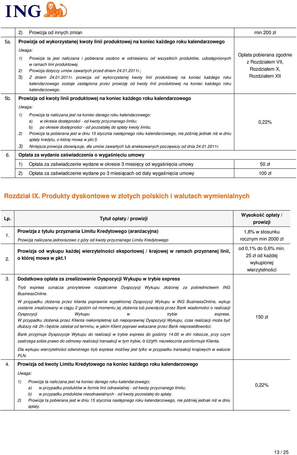 linii produktowej. 2) Prowizja dotyczy umów zawartych przed dniem 24.01.2011r.