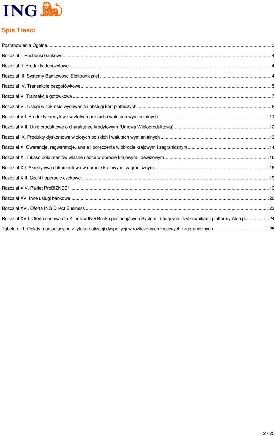 .. 11 Rozdział VIII. Linie produktowe o charakterze kredytowym (Umowa Wieloproduktowa)... 12 Rozdział IX. Produkty dyskontowe w złotych polskich i walutach wymienialnych... 13 Rozdział X.