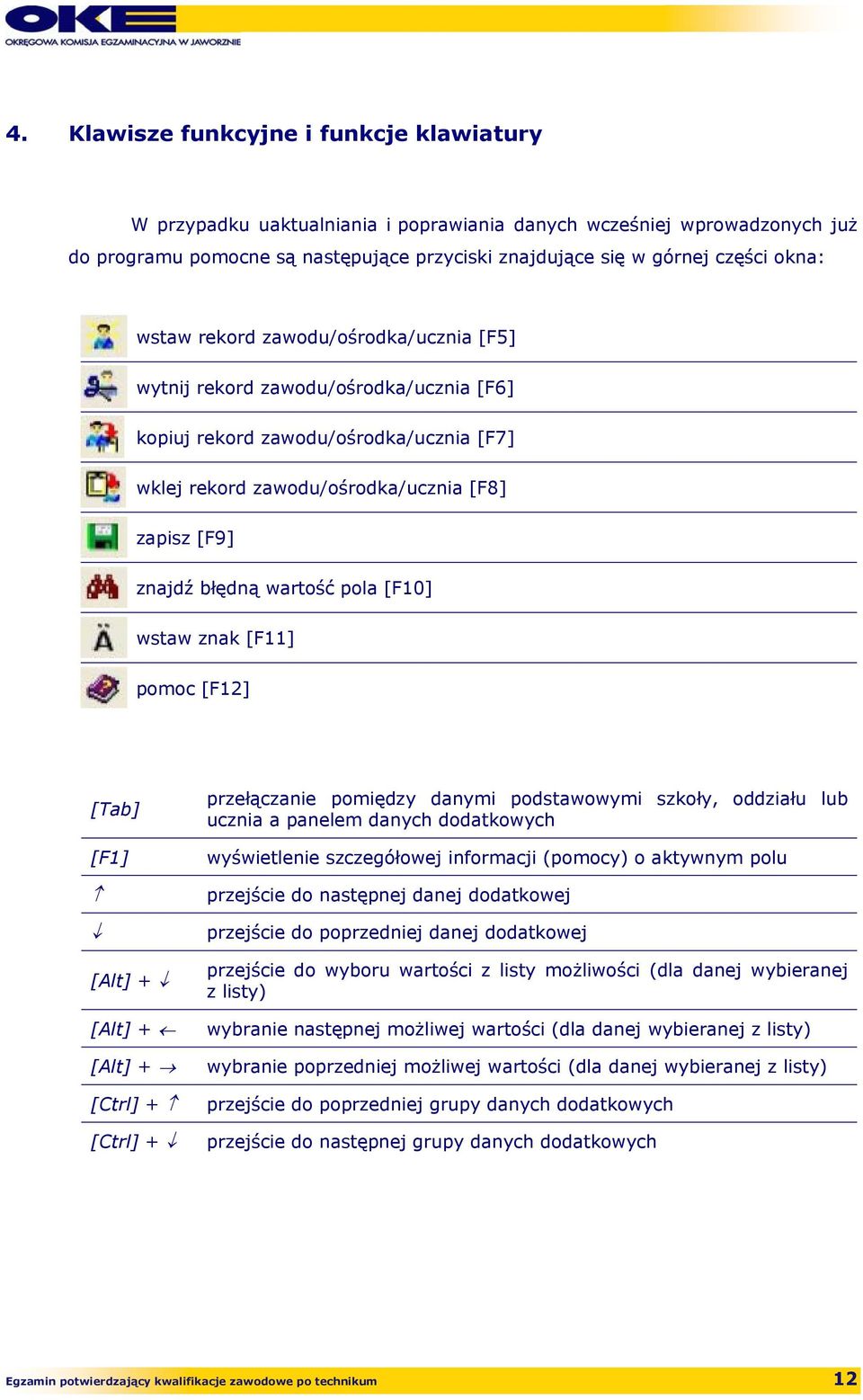 pola [F10] wstaw znak [F11] pomoc [F12] [Tab] [F1] [Alt] + [Alt] + [Alt] + [Ctrl] + [Ctrl] + przełączanie pomiędzy danymi podstawowymi szkoły, oddziału lub ucznia a panelem danych dodatkowych