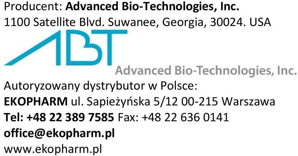 USA Autoryzowany dystrybutor w Polsce: EKOPHARM ul.