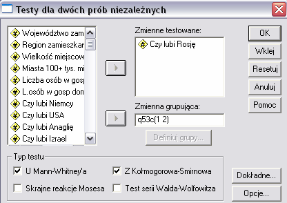 Test Manna-Whitney a oraz test sumy rang Wilcoxona to przykłady testów nieparametrycznych dość powszechnie stosowanych w kontekście nieparametrycznego porównywania średnich dla dwóch grup