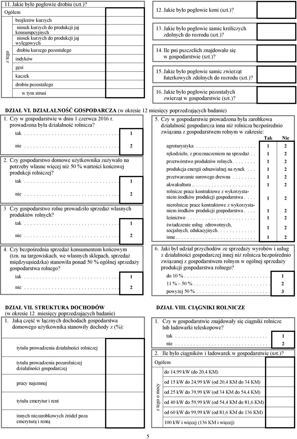 Jakie było pogłowie koni (szt.)? 13. Jakie było pogłowie samic króliczych zdolnych do rozrodu (szt.)? 14. Ile pni pszczelich znajdowało się w gospodarstwie (szt.)? 15.