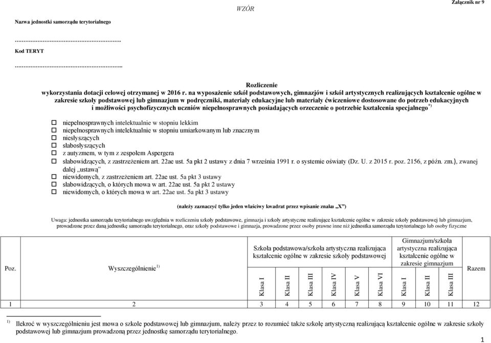 potrzeb edukacyjnych i możliwości psychofizycznych uczniów niepełnosprawnych posiadających orzeczenie o potrzebie kształcenia specjalnego *) niepełnosprawnych intelektualnie w stopniu lekkim