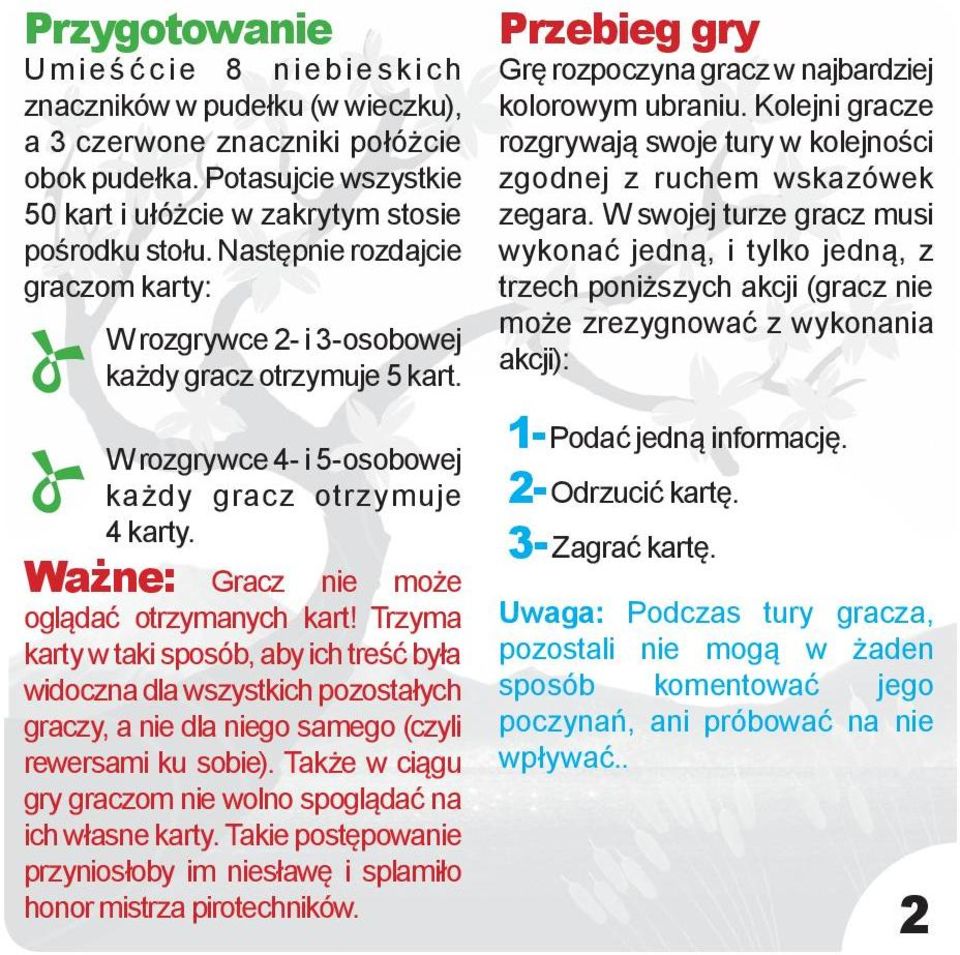 Trzyma karty w taki sposób, aby ich treść była widoczna dla wszystkich pozostałych graczy, a nie dla niego samego (czyli rewersami ku sobie).