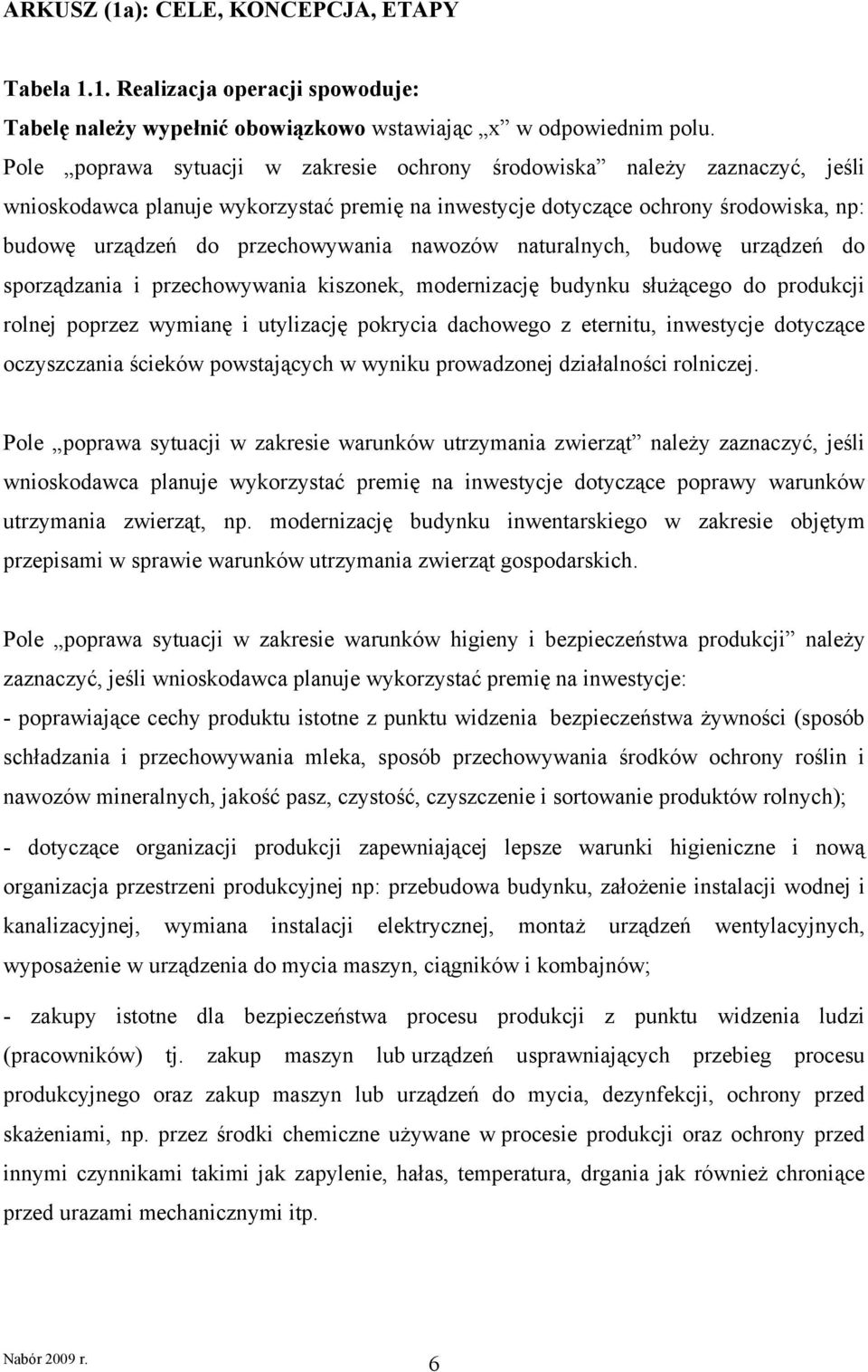 nawozów naturalnych, budowę urządzeń do sporządzania i przechowywania kiszonek, modernizację budynku służącego do produkcji rolnej poprzez wymianę i utylizację pokrycia dachowego z eternitu,