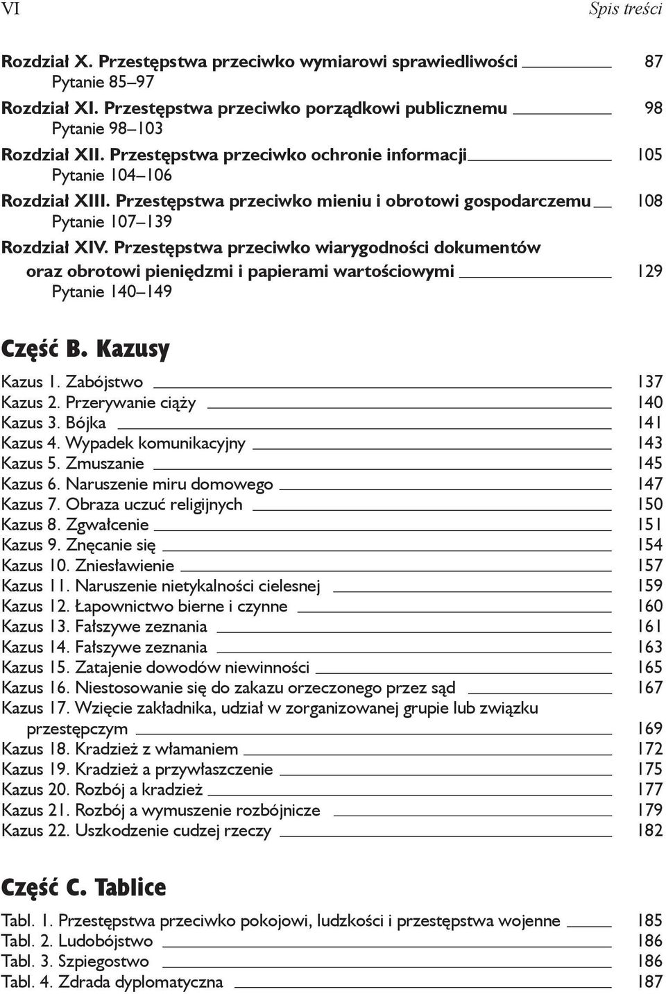 Przestępstwa przeciwko wiarygodności dokumentów oraz obrotowi pieniędzmi i papierami wartościowymi 129 Pytanie 140 149 Część B. Kazusy Kazus 1. Zabójstwo 137 Kazus 2. Przerywanie ciąży 140 Kazus 3.