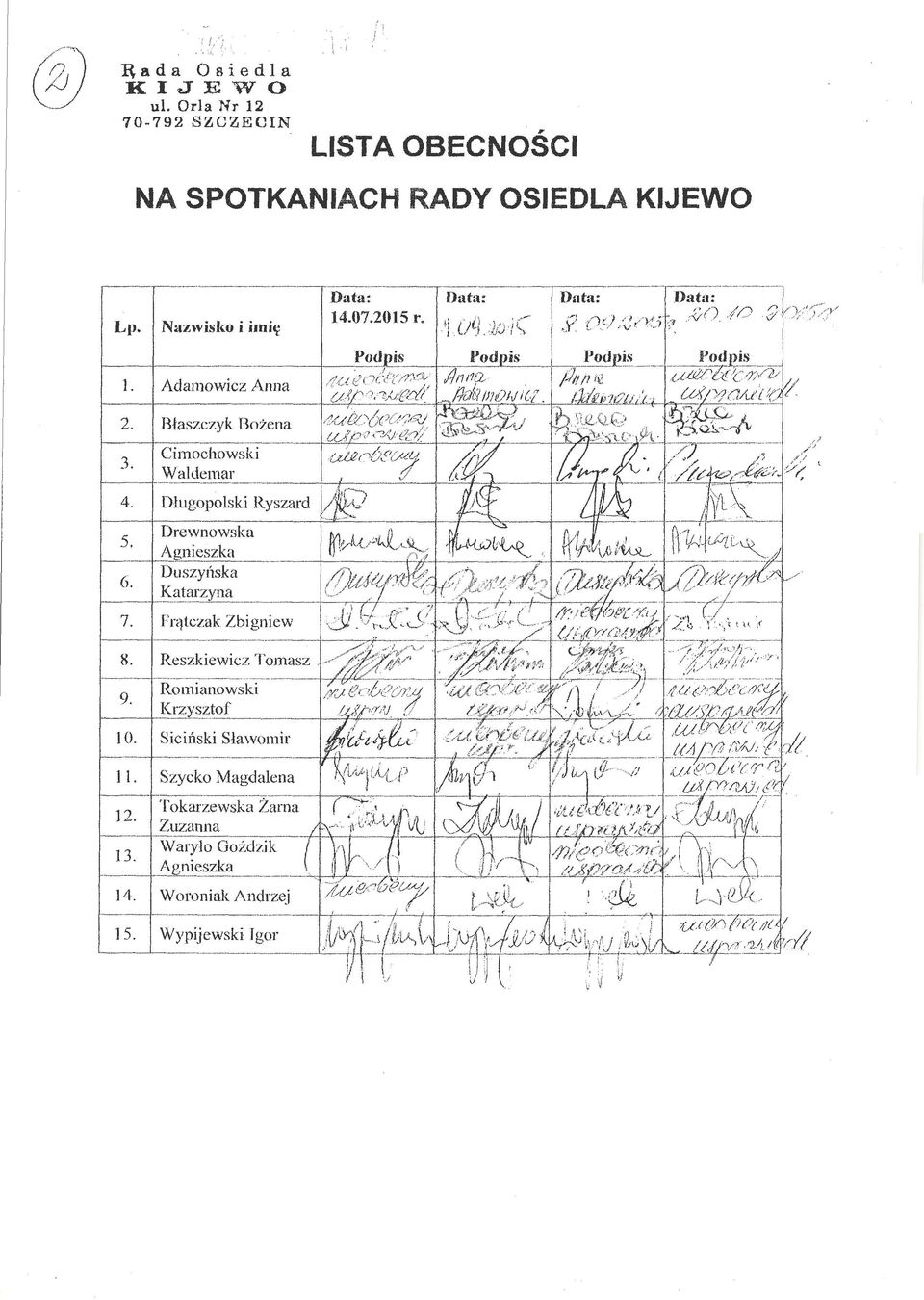 Dlugopolski Ryszard 5. 6. Drewnowska Agnieszka Duszyl'lska Kata:rzyna 7. Fr<itczak Zbigniew ---- -- 8. Reszkiewicz Tomasz --- 9.