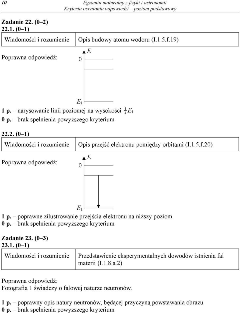 poprawne zilustrowanie przejścia elektronu na niższy poziom Zadanie 23. (0 3) 23.1.