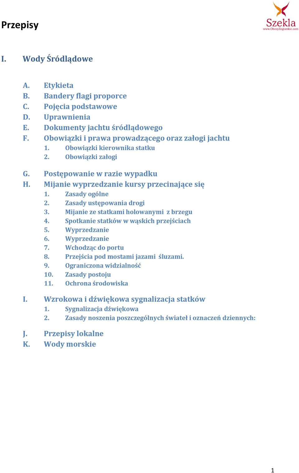 Mijanie ze statkami holowanymi z brzegu 4. Spotkanie statków w wąskich przejściach 5. Wyprzedzanie 6. Wyprzedzanie 7. Wchodząc do portu 8. Przejścia pod mostami jazami śluzami. 9.