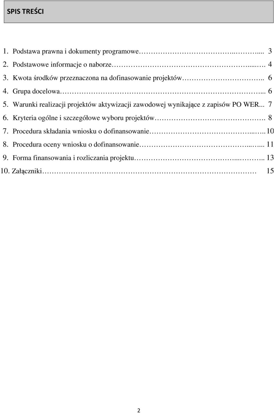 Warunki realizacji projektów aktywizacji zawodowej wynikające z zapisów PO WER... 7 6.