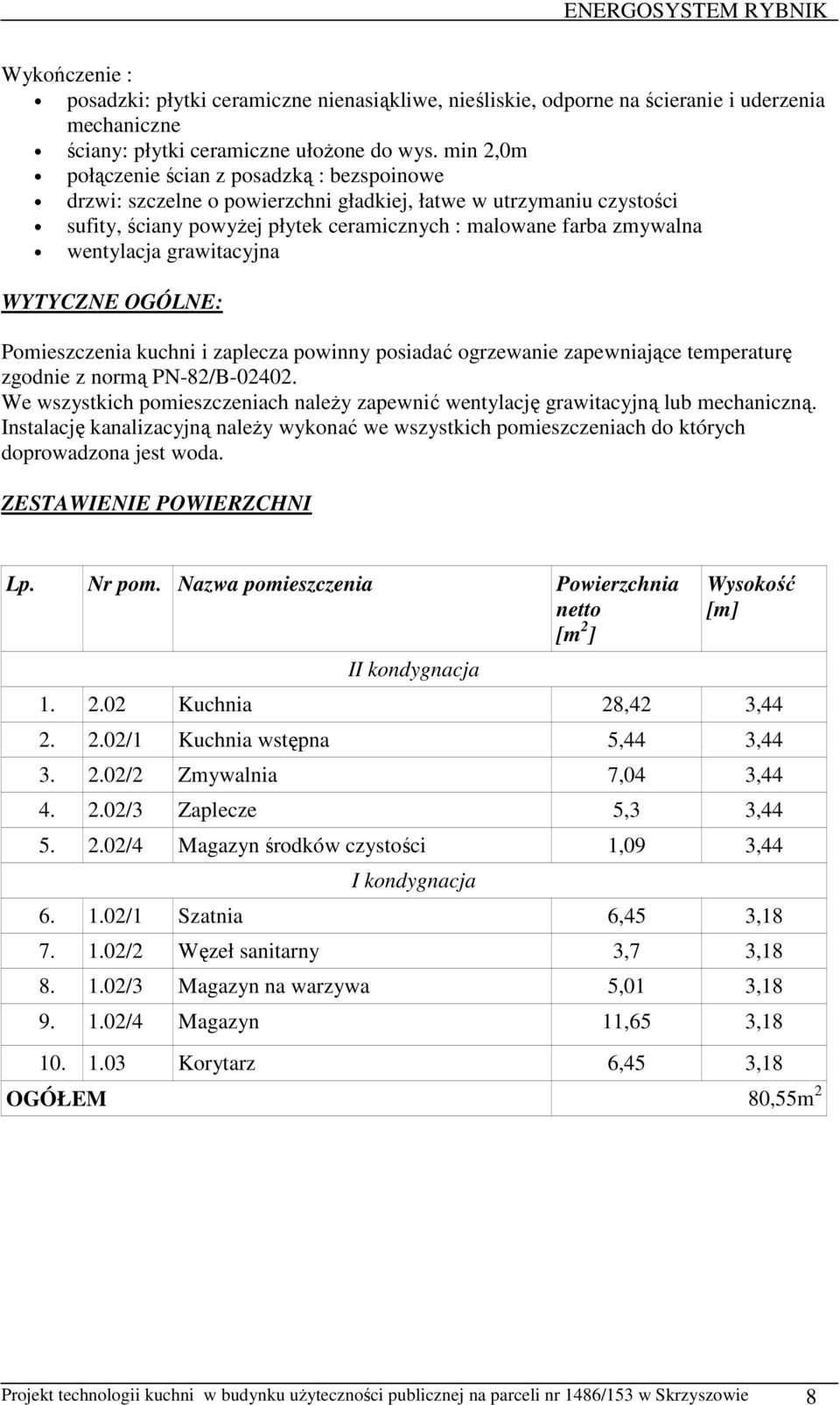 PN-82/B-02402. We wszystkich pomieszczeniach naleŝy zapewnić wentylację grawitacyjną lub mechaniczną.