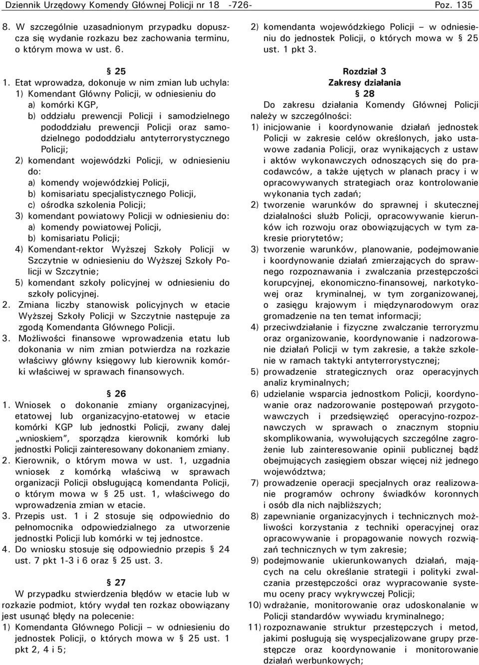 samodzielnego pododdziału antyterrorystycznego Policji; 2) komendant wojewódzki Policji, w odniesieniu do: a) komendy wojewódzkiej Policji, b) komisariatu specjalistycznego Policji, c) ośrodka