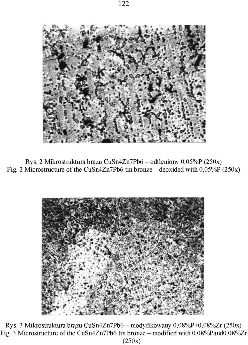 3 Mikrostruktura brązu CuSn4Zn7Pb6 modyfikowany 0,08%P+0,08%Zr (250x) Fig.