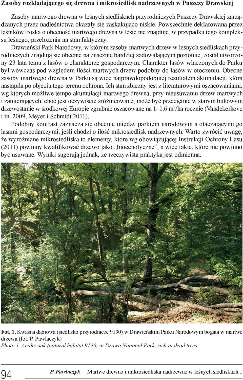 Drawieński Park Narodowy, w którym zasoby martwych drzew w leśnych siedliskach przyrodniczych znajdują się obecnie na znacznie bardziej zadowalającym poziomie, został utworzony 23 lata temu z lasów o