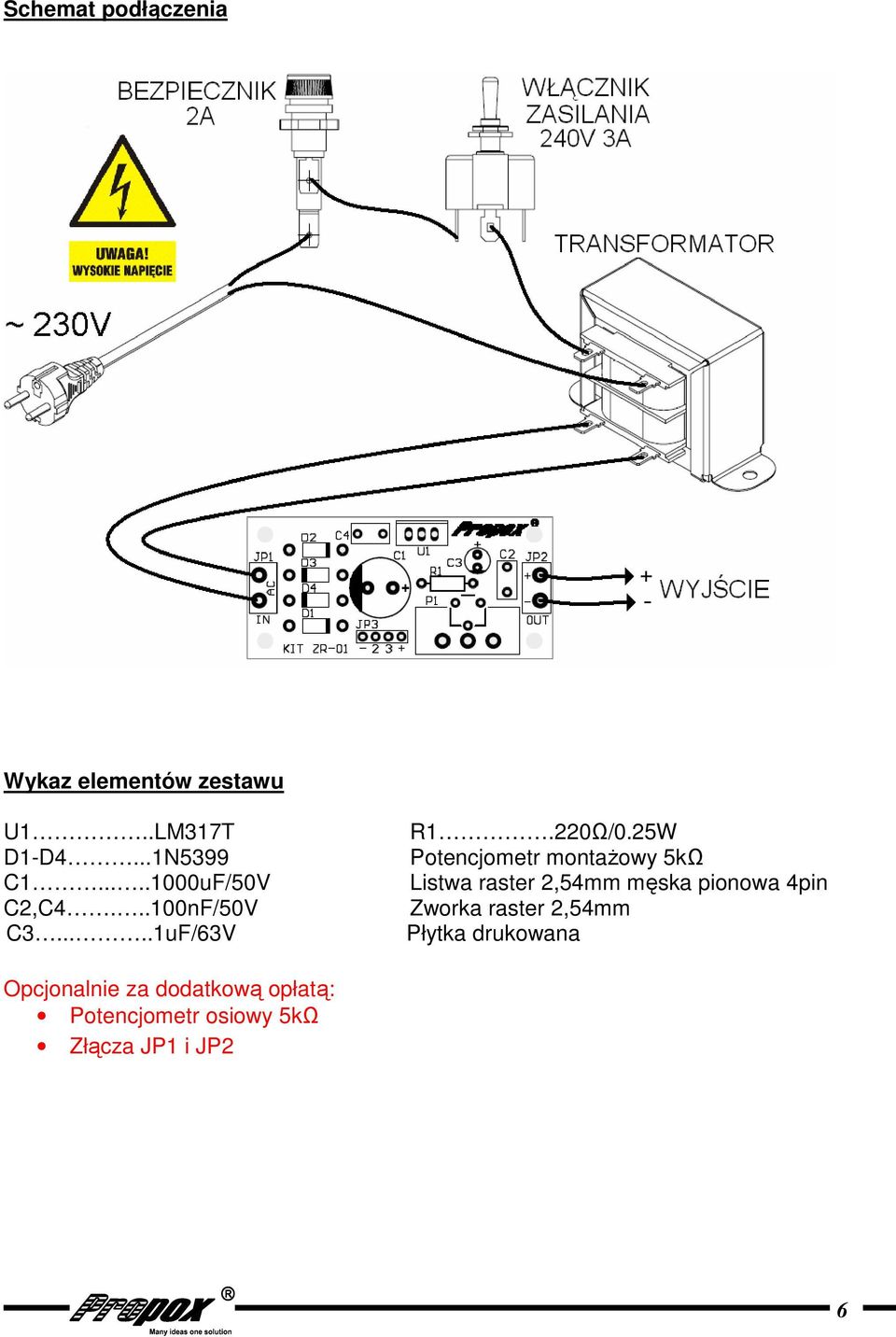 25W Potencjometr montaŝowy 5kΩ Listwa raster 2,54mm męska pionowa 4pin Zworka