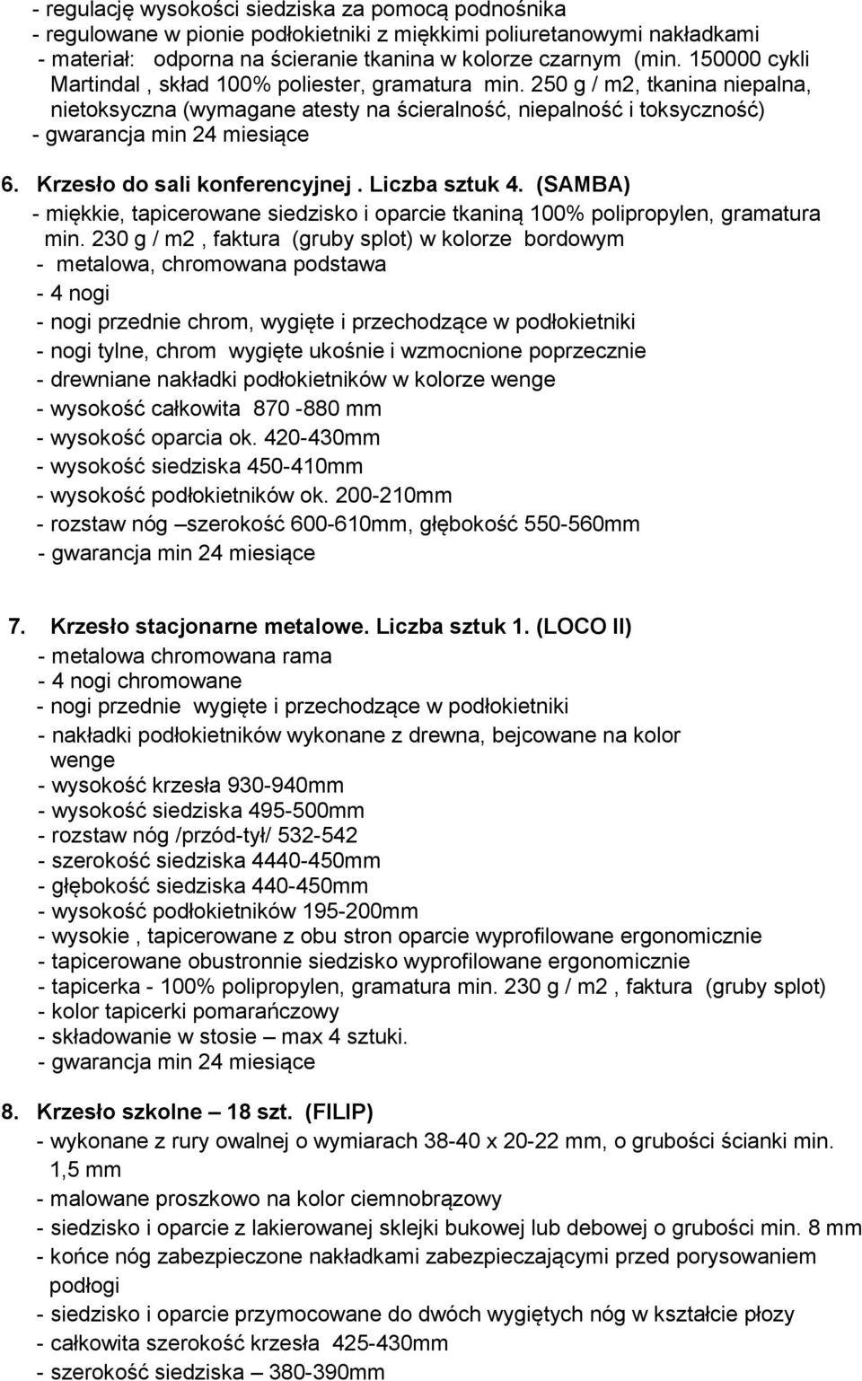 Liczba sztuk 4. (SAMBA) - miękkie, tapicerowane siedzisko i oparcie tkaniną 100% polipropylen, gramatura min.