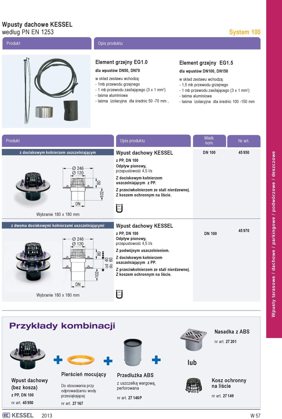 5 dla wpustów DN100, DN150 w skład zestawu wchodzą: - 1,5 mb przewodu grzejnego - 1 mb przewodu zasilającego (3 x 1 mm 2 ) - taśma aluminiowa - taśma izolacyjna dla średnic 100-150 mm Produkt Opis