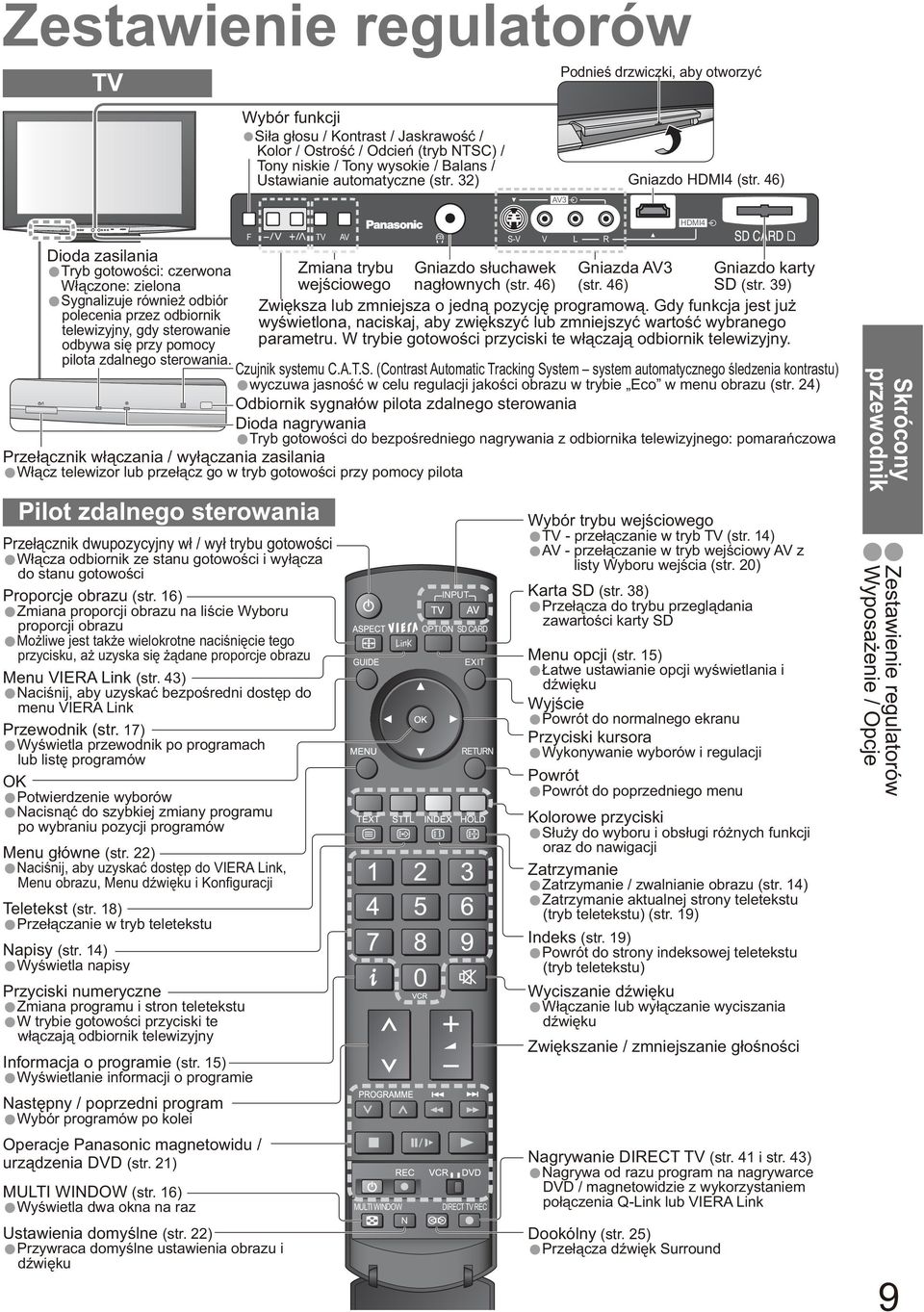 46) Dioda zasilania Tryb gotowo ci: czerwona W czone: zielona Sygnalizuje równie odbiór polecenia przez odbiornik telewizyjny, gdy sterowanie odbywa si przy pomocy pilota zdalnego sterowania.