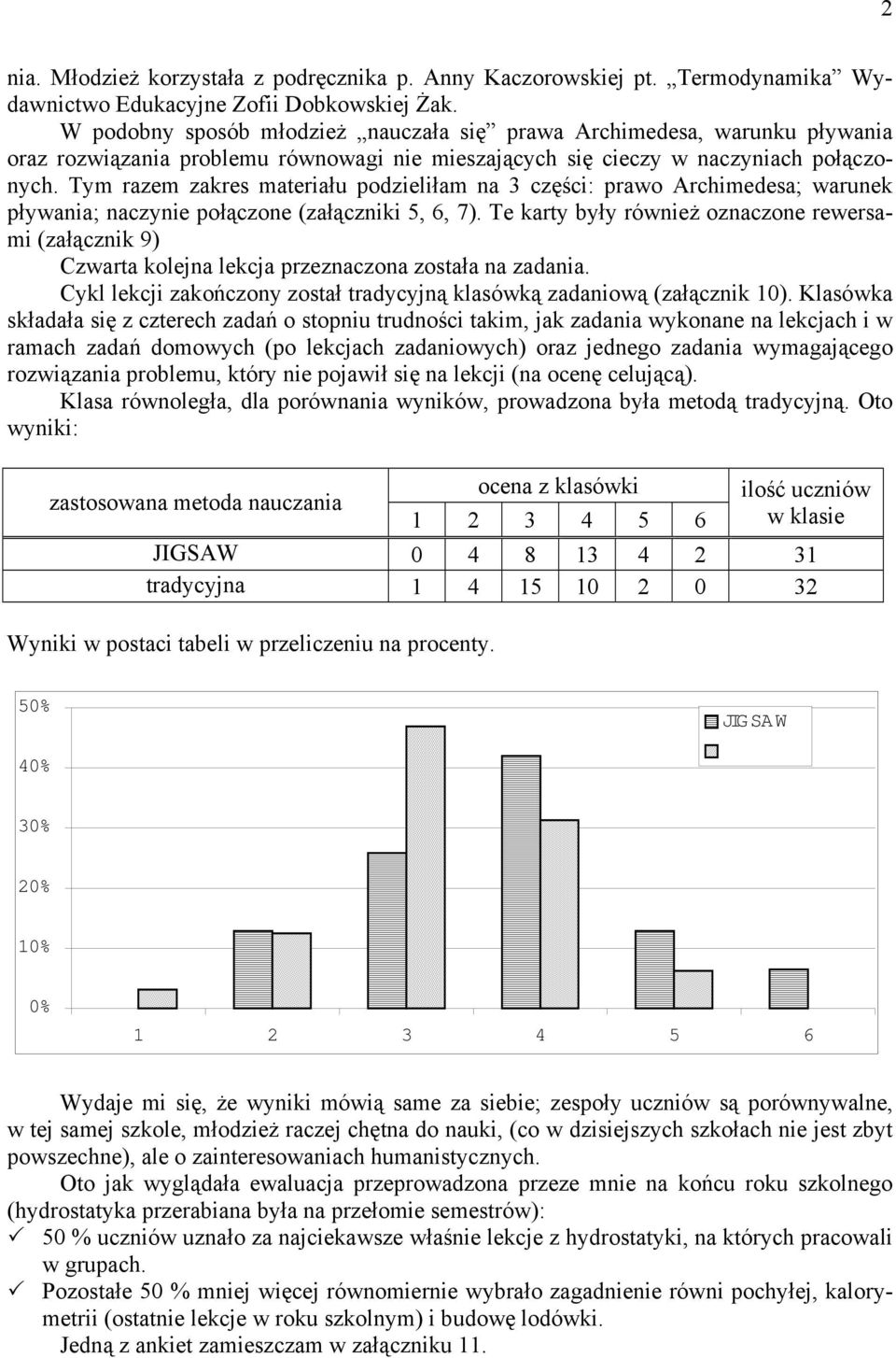 Tym razem zakres materiału podzieliłam na 3 części: prawo Archimedesa; warunek pływania; naczynie połączone (załączniki 5, 6, 7).