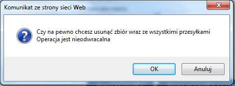 W przypadku wybrania operacji przeniesienia, system wyświetli okno, zawierające nazwę zbioru do przeniesienia (rys. 21b), w celu wykonania przeniesienia należ kliknąć przycisk. Rys. 21b. Pole wyboru Przenieś zaznaczone.