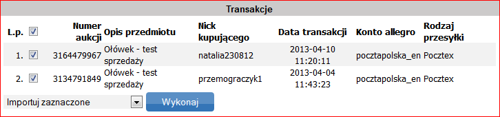 Połącz zaznaczone, system zwraca komunikat (rys. 43f). Komunikat zwracany jest tylko w przypadku, kiedy łączone są transakcje od różnych kupujących. Rys. 43f. Komunikat systemu W przypadku łączenia transakcji, do tego samego kupującego, nie pojawi się okno ostrzeżenia.