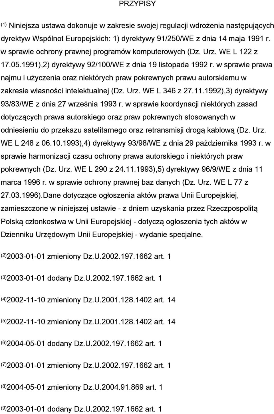 w sprawie prawa najmu i użyczenia oraz niektórych praw pokrewnych prawu autorskiemu w zakresie własności intelektualnej (Dz. Urz. WE L 346 z 27.11.