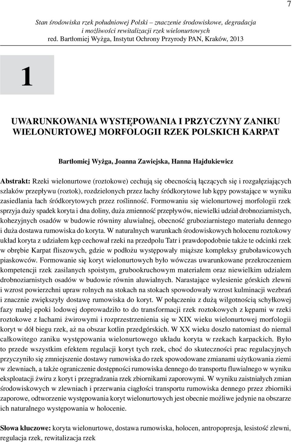 Formowaniu się wielonurtowej morfologii rzek sprzyja duży spadek koryta i dna doliny, duża zmienność przepływów, niewielki udział drobnoziarnistych, kohezyjnych osadów w budowie równiny aluwialnej,