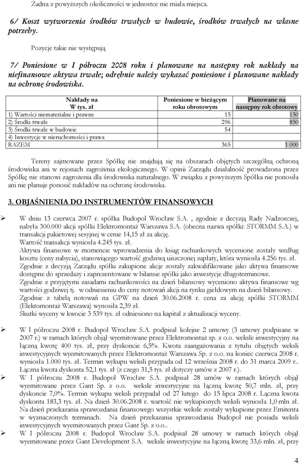 środowiska. Nakłady na W tys.