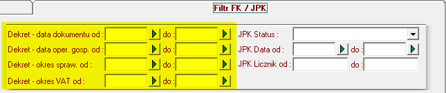 2.4 DATY DEKRETÓW FK FILTROWANIE Na listach dokumentów sprzedaży, zakupu i magazynowych dodana została zakładka Filtr FK / JPK, a w niej nowe filtry dot. dekretów FK (Rysunek 5). Rysunek 5 2.