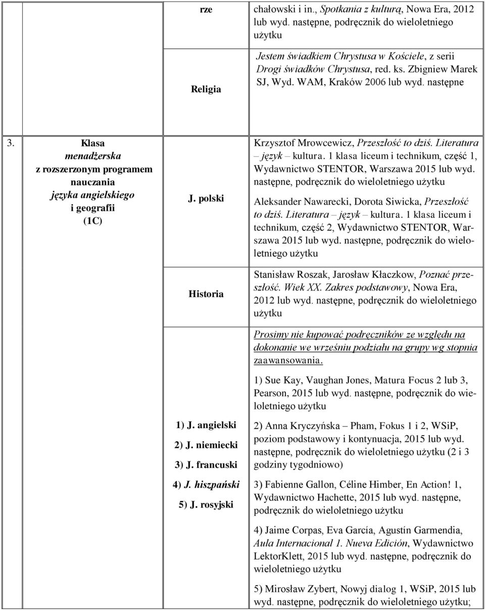 niemiecki 3) J. francuski 4) J. hiszpański 5) J. rosyjski Krzysztof Mrowcewicz, Przeszłość to dziś. Literatura język kultura.