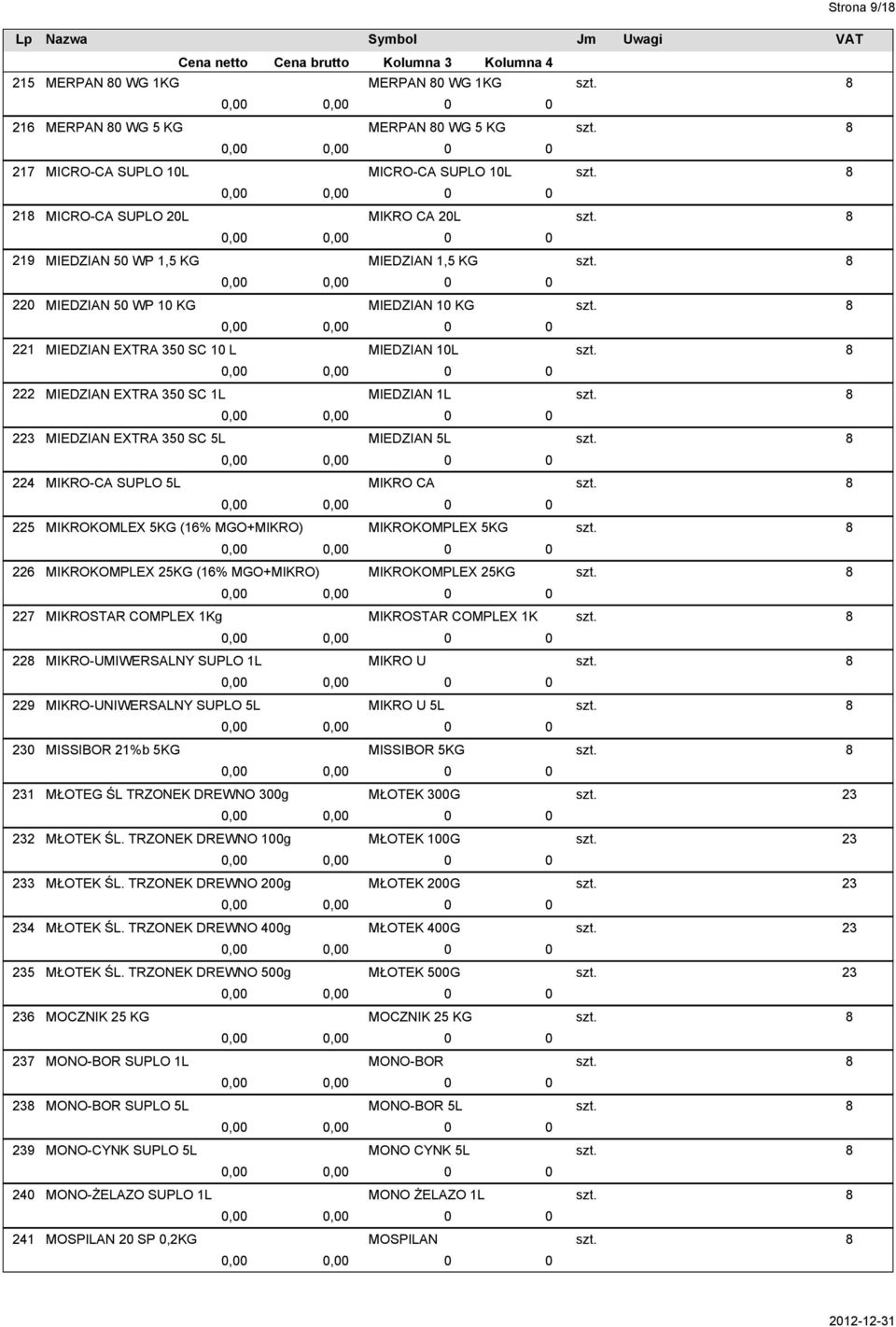 MIKRO-UNIWERSALNY SUPLO 5L MISSIBOR 21%b 5KG MŁOTEG ŚL TRZONEK DREWNO 3g MŁOTEK ŚL. TRZONEK DREWNO 1g MŁOTEK ŚL. TRZONEK DREWNO 2g MŁOTEK ŚL. TRZONEK DREWNO 4g MŁOTEK ŚL.