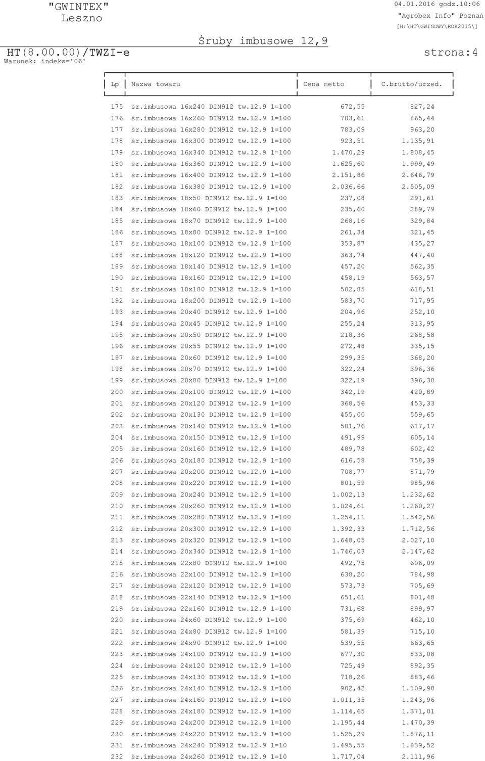 imbusowa 16x400 DIN912 tw.12.9 1=100 2.151,86 2.646,79 182 ÿr.imbusowa 16x380 DIN912 tw.12.9 1=100 2.036,66 2.505,09 183 ÿr.imbusowa 18x50 DIN912 tw.12.9 1=100 237,08 291,61 184 ÿr.