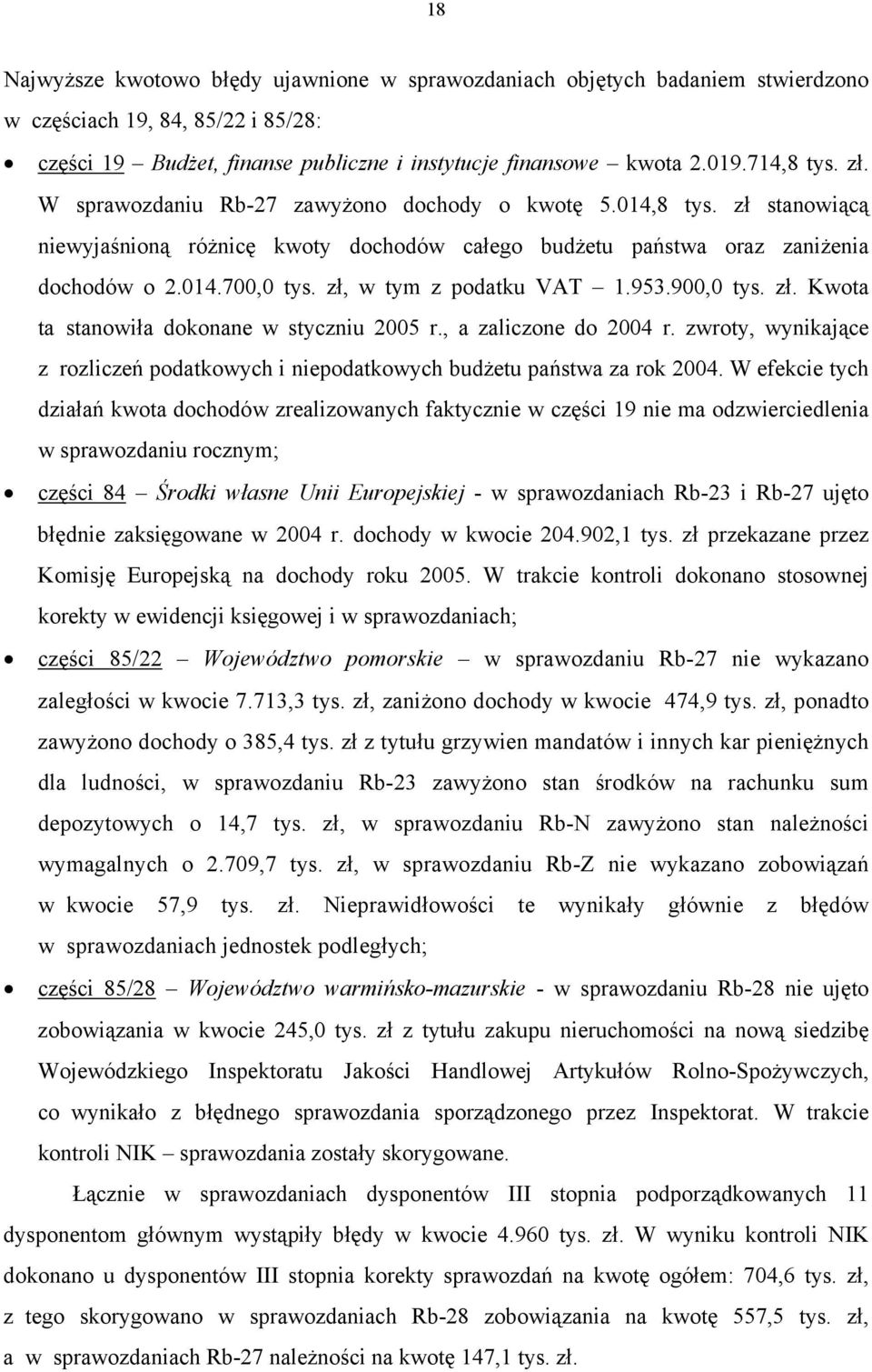 zł, w tym z podatku VAT 1.953.900,0 tys. zł. Kwota ta stanowiła dokonane w styczniu 2005 r., a zaliczone do 2004 r.
