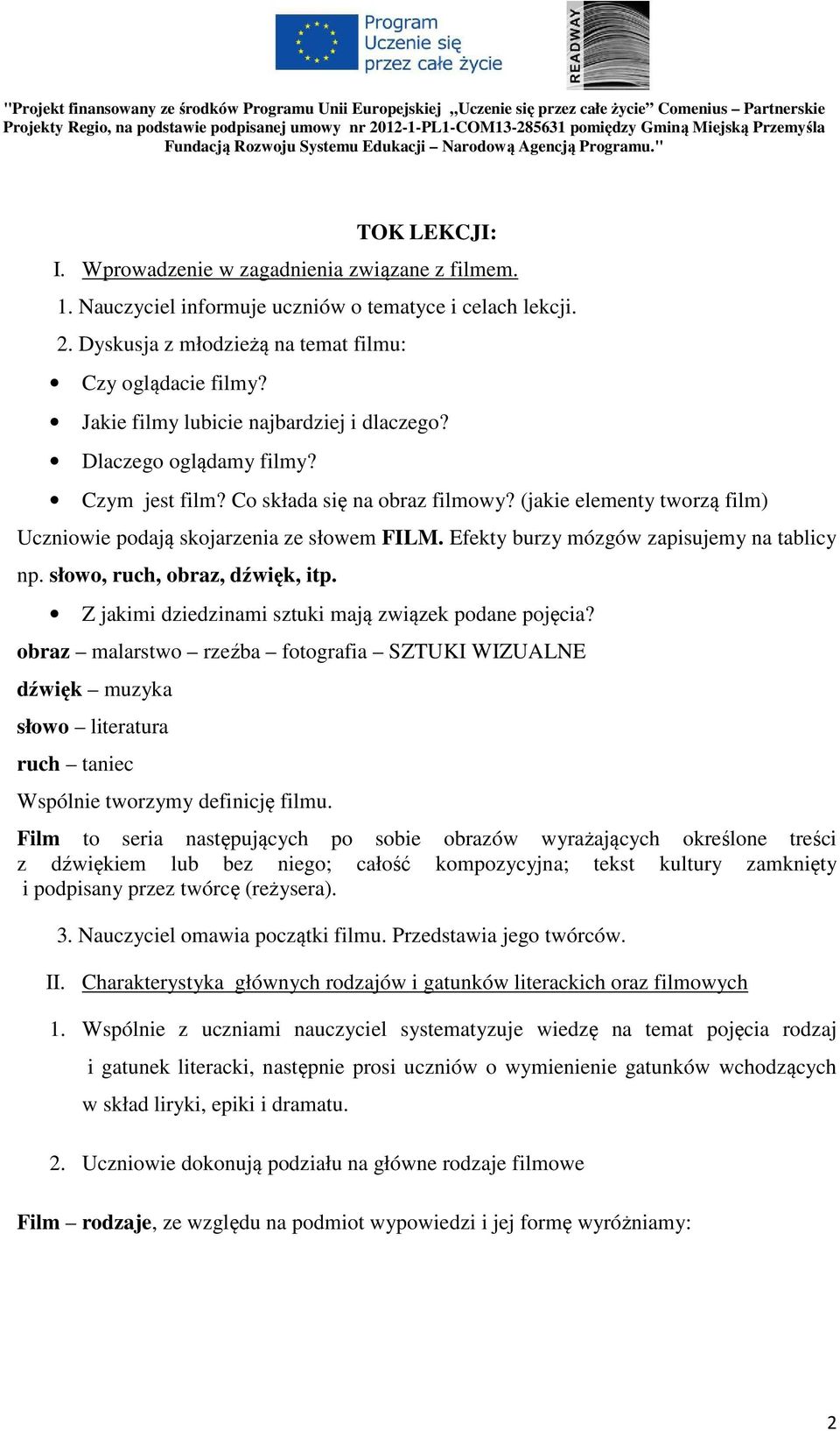 Efekty burzy mózgów zapisujemy na tablicy np. słowo, ruch, obraz, dźwięk, itp. Z jakimi dziedzinami sztuki mają związek podane pojęcia?