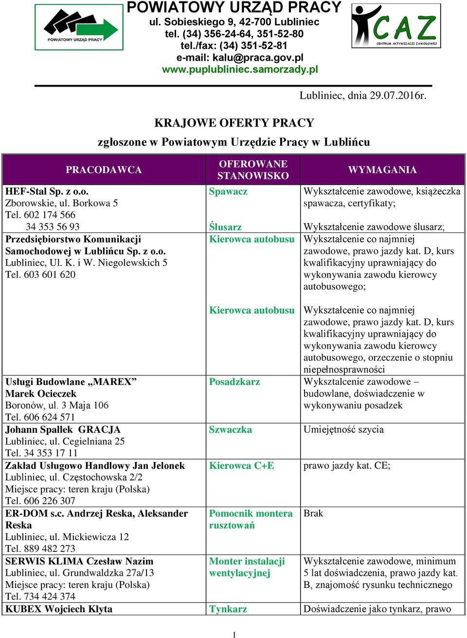 z o.o. Lubliniec, Ul. K. i W. Niegolewskich 5 Tel.