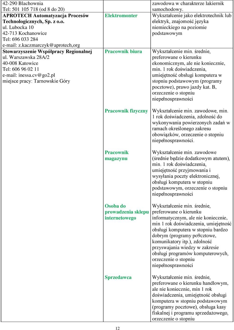pl miejsce pracy: Tarnowskie Góry Elektromonter biura fizyczny magazynu zawodowa w charakterze lakiernik samochodowy.
