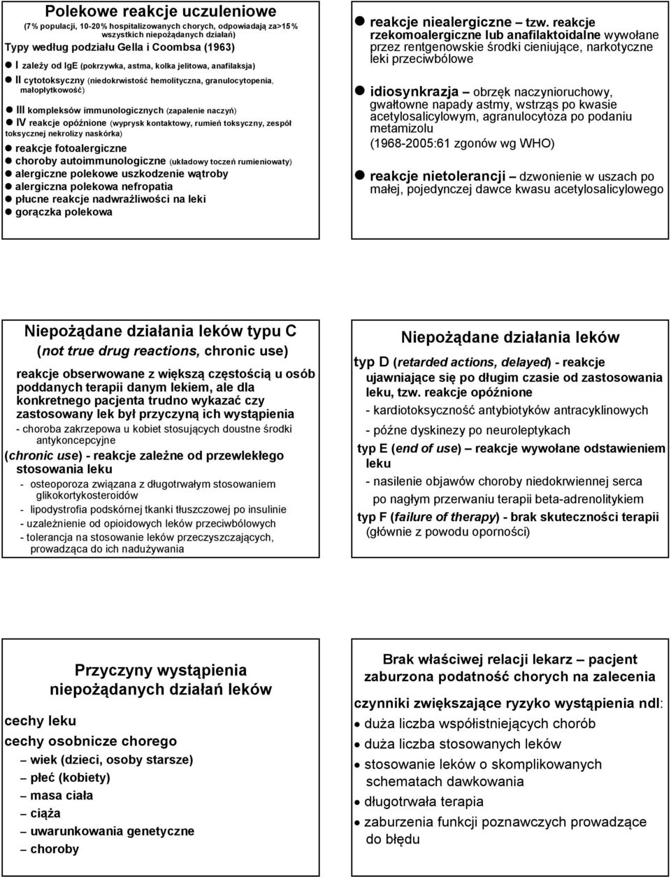 opóźnione (wyprysk kontaktowy, rumień toksyczny, zespół toksycznej nekrolizy naskórka) reakcje fotoalergiczne choroby autoimmunologiczne (układowy toczeń rumieniowaty) alergiczne polekowe uszkodzenie