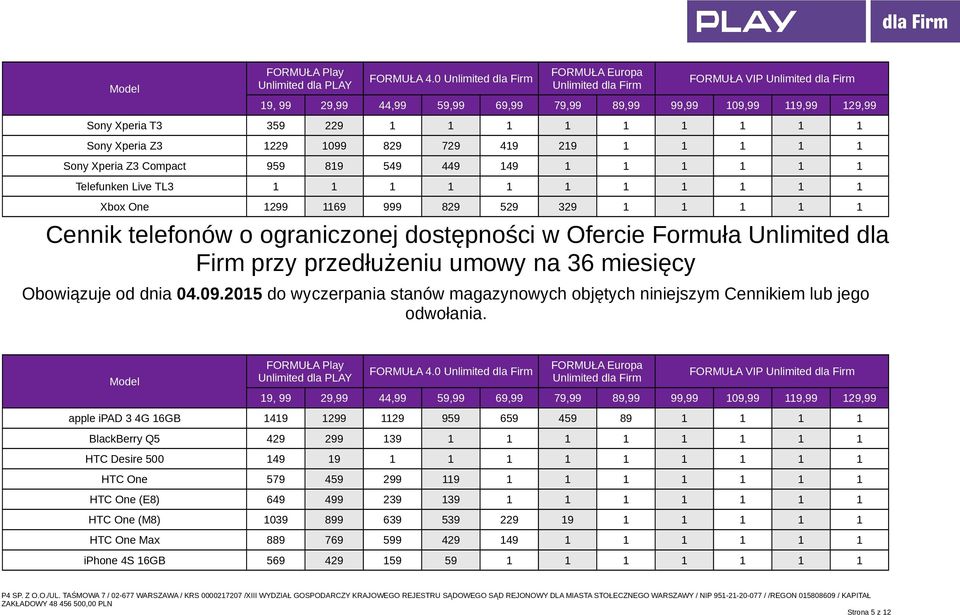 2015 do wyczerpania stanów magazynowych objętych niniejszym Cennikiem lub jego odwołania.