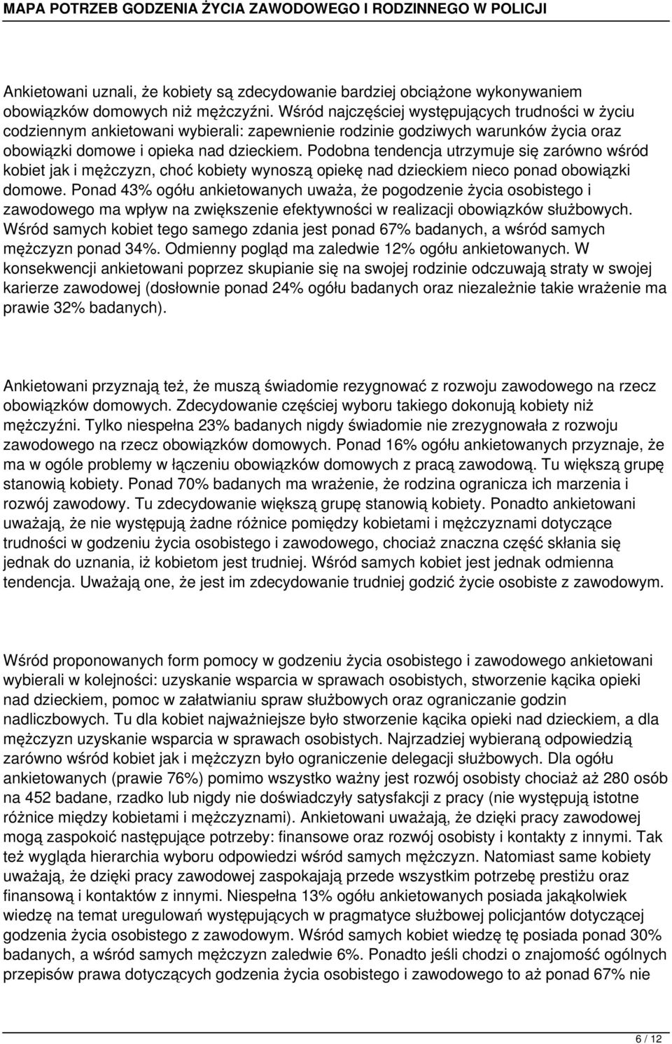 Podobna tendencja utrzymuje się zarówno wśród kobiet jak i mężczyzn, choć kobiety wynoszą opiekę nad dzieckiem nieco ponad obowiązki domowe.