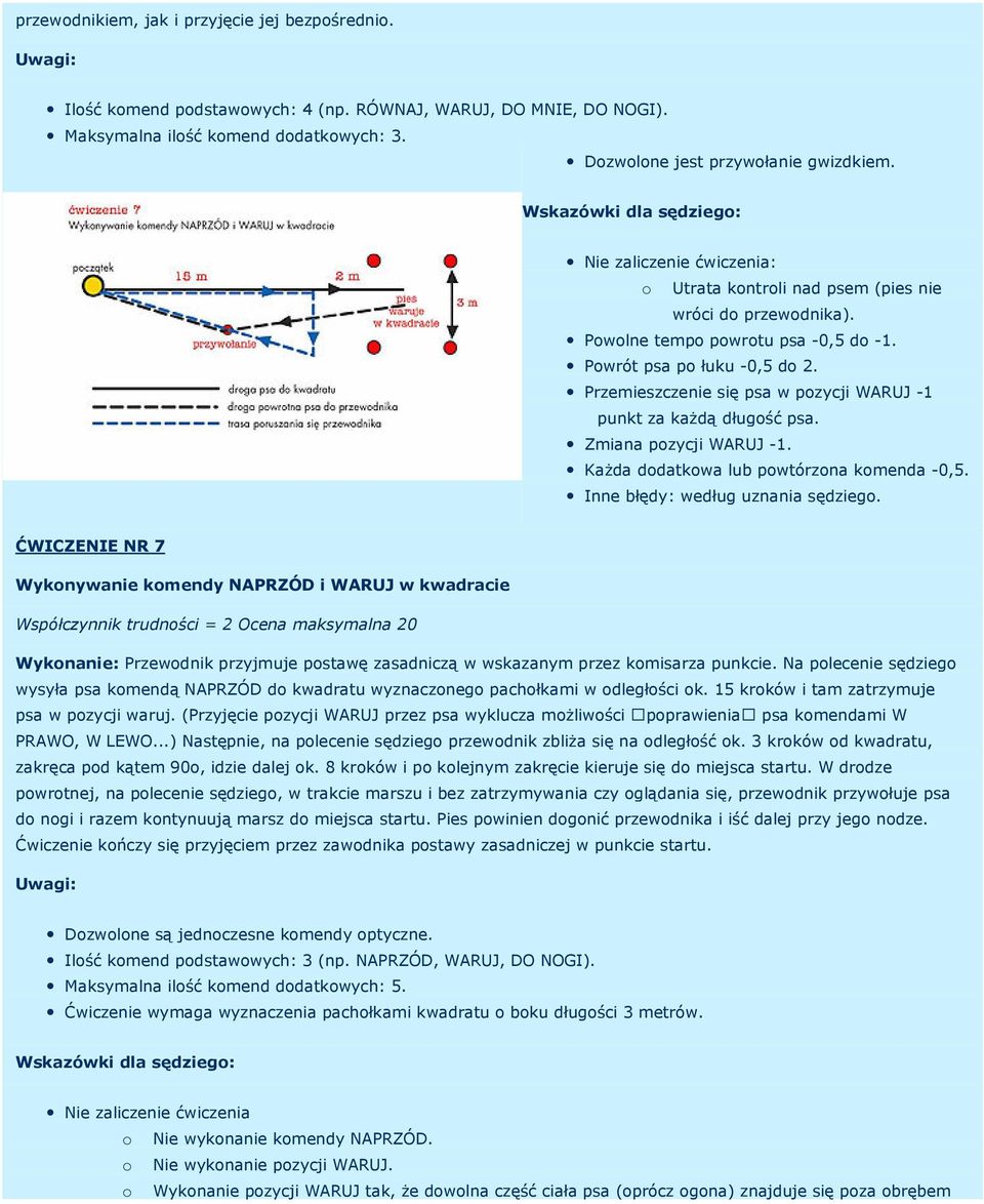 Zmiana pozycji WARUJ -1. ĆWICZENIE NR 7 Wykonywanie komendy NAPRZÓD i WARUJ w kwadracie Wykonanie: Przewodnik przyjmuje postawę zasadniczą w wskazanym przez komisarza punkcie.
