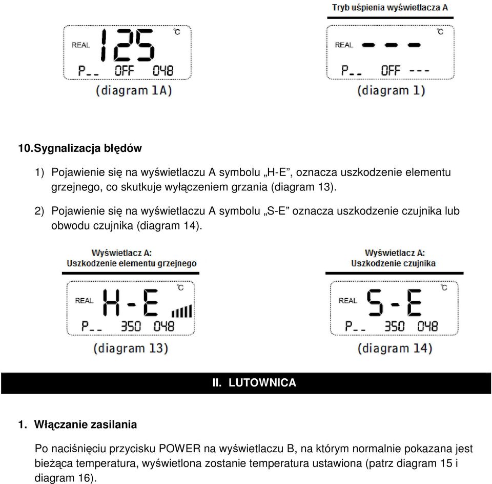 2) Pojawienie się na wyświetlaczu A symbolu S-E oznacza uszkodzenie czujnika lub obwodu czujnika (diagram 14). II.