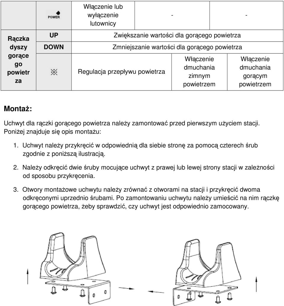 Poniżej znajduje się opis montażu: 1. Uchwyt należy przykręcić w odpowiednią dla siebie stronę za pomocą czterech śrub zgodnie z poniższą ilustracją. 2.