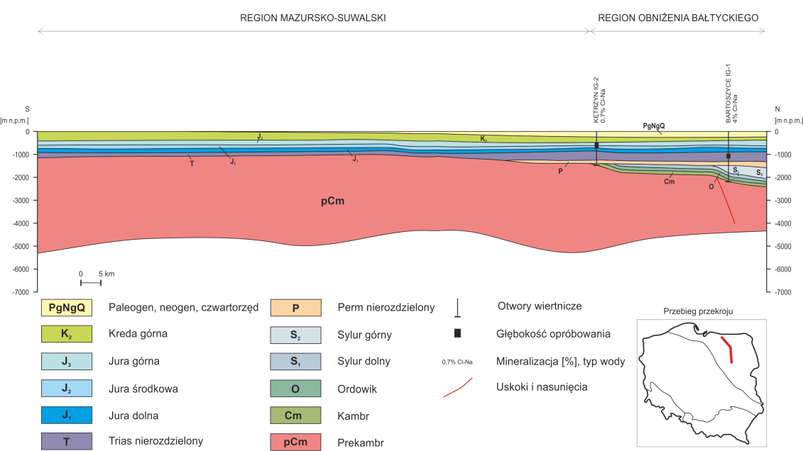 Platforma prekambryjska Z uwagi na budowę geologiczną i warunki geotermiczne platforma prekambryjska jest uważana za obszar o słabych warunkach występowania i ujmowania wód termalnych.