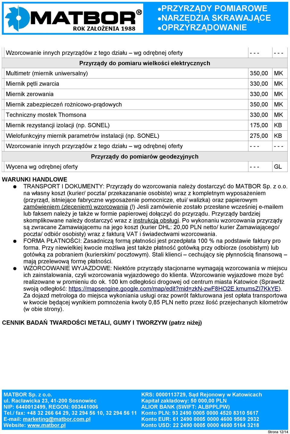 SONEL) 175,00 KB Wielofunkcyjny miernik parametrów instalacji (np.