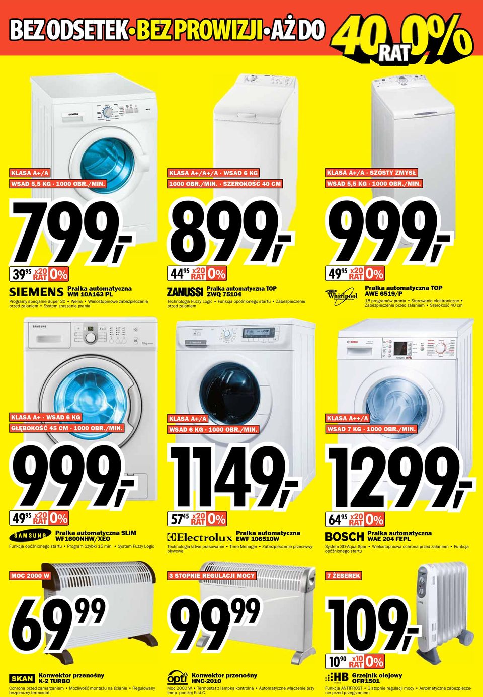 SZEROKOŚĆ 40 CM 899, Pralka automatyczna TOP ZWQ 75104 Technologia Fuzzy Logic Funkcja opóźnionego startu Zabezpieczenie przed zalaniem KLASA A+/A SZÓSTY ZMYSŁ WSAD 5,5 KG 1000 OBR./MIN.