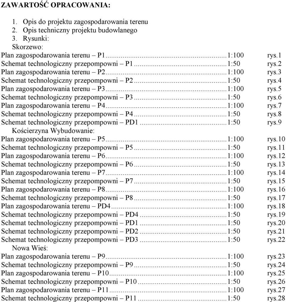 ..1:100 Schemat technologiczny przepompowni P3...1:50 Plan zagospodarowania terenu P4...1:100 Schemat technologiczny przepompowni P4...1:50 Schemat technologiczny przepompowni PD1.