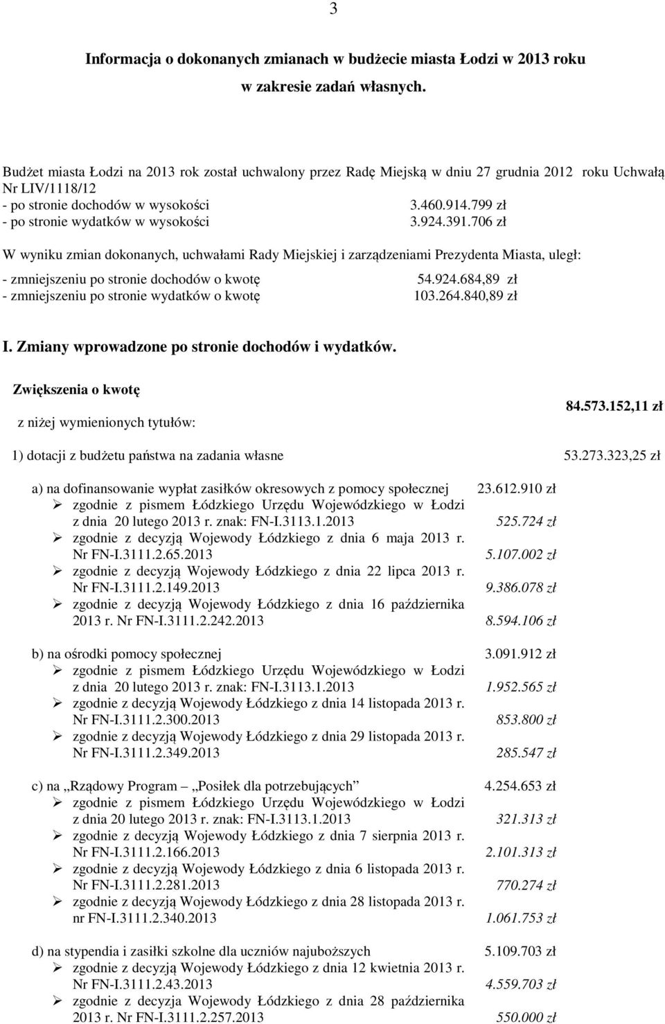 39.76 zł W wyniku zmian dokonanych, uchwałami Rady Miejskiej i zarządzeniami Prezydenta Miasta, uległ: - zmniejszeniu po stronie dochodów o kwotę 4.924.