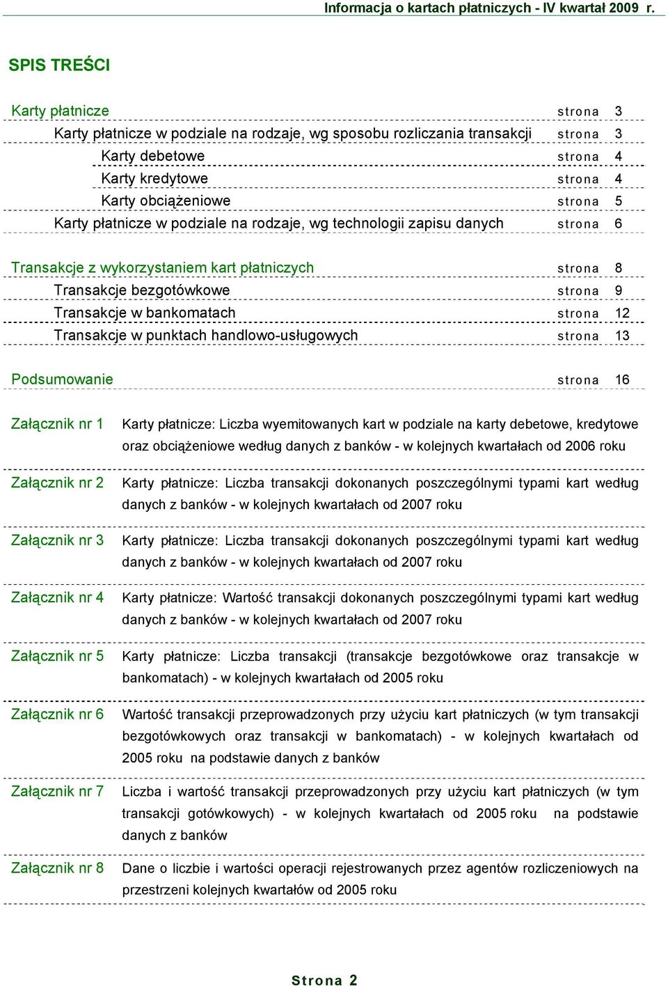 Transakcje w punktach handlowo-usługowych strona 13 Podsumowanie strona 16 Załącznik nr 1 Załącznik nr 2 Załącznik nr 3 Załącznik nr 4 Załącznik nr 5 Załącznik nr 6 Załącznik nr 7 Załącznik nr 8